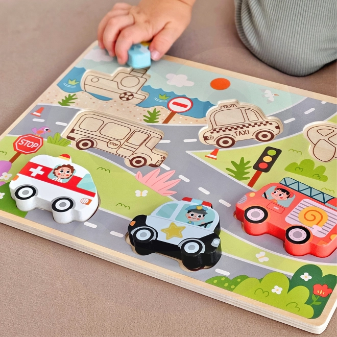 Drvene puzzle Montessori grad