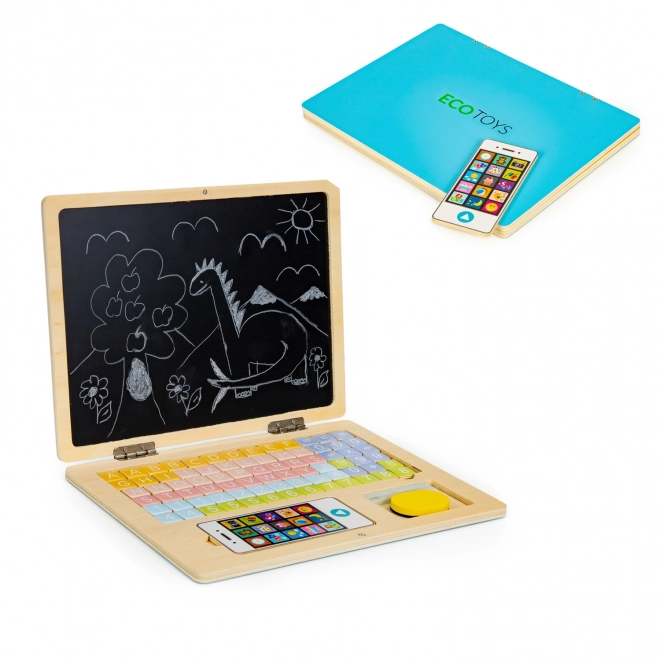 ECOTOYS Drveni laptop s magnetskim monitorom - plavi