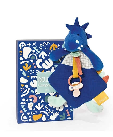 Doudou igračka s držačem za dudu dinosaurus plavi 23 cm