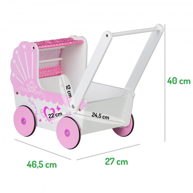EcoToys Drveni dječji kolica za lutke Pink Heart