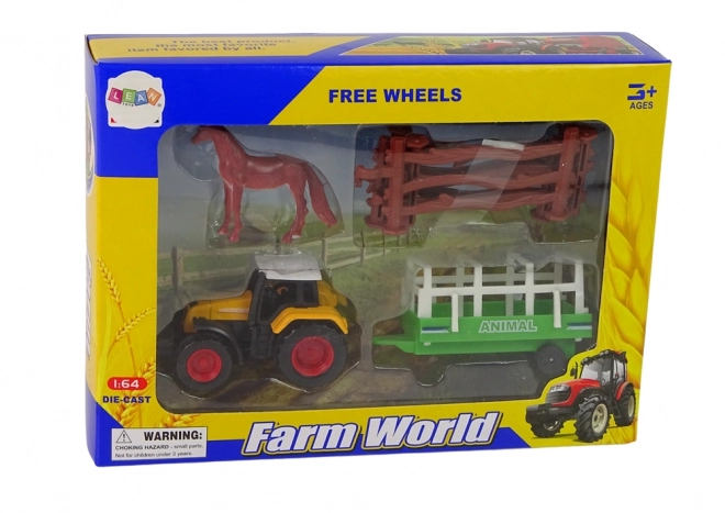 Set igračaka na farmi - traktor, prikolica i konj 1:64