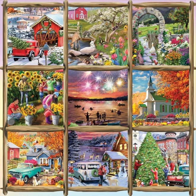 Četvrtaste puzzle Kolaž Proljeće, Ljeto, Jesen, Zima 1000 dijelova