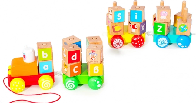 Drveni vlak s edukativnim kockama abecede od Ecotoys