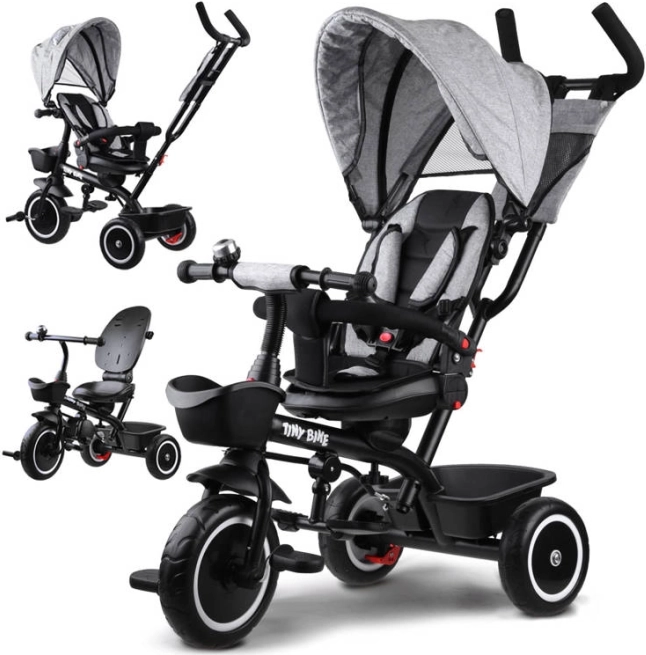 Dječja tricikl 3-u-1 s okretnim sjedalom i krovićem TINY BIKE – Siva