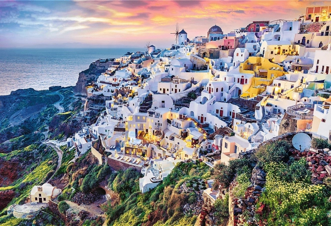 Trefl Set 2v1 Puzzle Prekrasni Otok Santorini Grčka 1500 Dijelova s Ljepilom