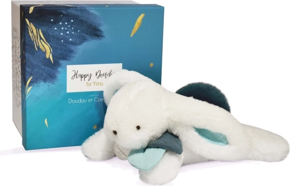 Poklon set DOUDOU – plišani zečić s tamnoplavom kićankom 25 cm