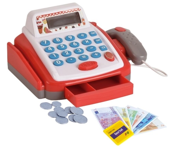 Blagajna mala digitalna plastika 18cm s dodacima na baterije sa zvukom i svjetlom u kutiji 22x15x18cm