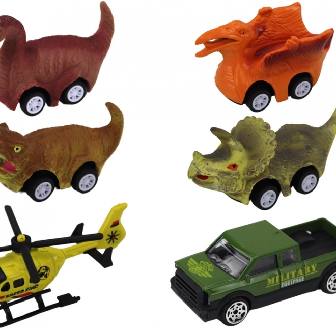 Set od 6 vozila uključujući dinosaurus autiće