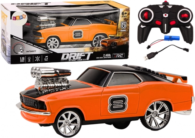 RC drift auto 1:18 s 360° driftom, svjetlima i zvukovima – narančasto