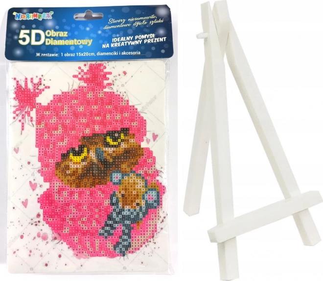 Dijamantno slikanje sova u ružičastoj 15 × 20 cm sa stalkom