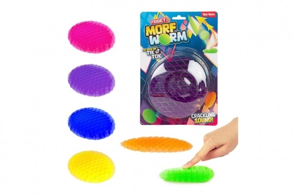 Worm za igru mijenjajući oblike antistres plastični 13cm 6 boja na kartici