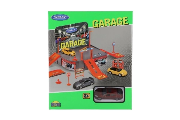 Garaža Welly + auto Welly Porsche metal/plast u kutiji 21x25x5,5cm