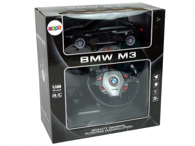 BMW M3 daljinski upravljani auto crni 2.4G upravljanje volanom 1:18 zvučna svjetla