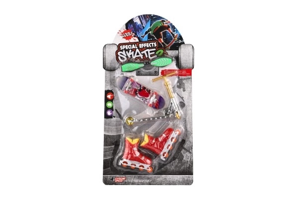 Set skateboard, waveboard, role, prstni romobil plastika mix vrsta na kartici 16x30cm