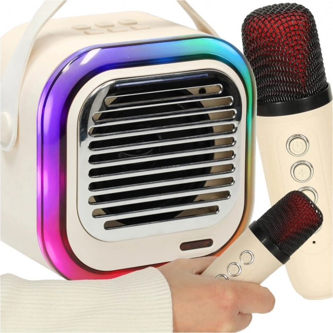 Karaoke set s Bluetooth zvučnikom 10 W, 2 bežična mikrofona i RGB LED – krem