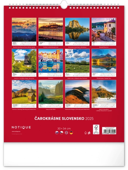 NOTIQUE Zidni kalendar Čarobna Slovačka 2025, 30 x 34 cm