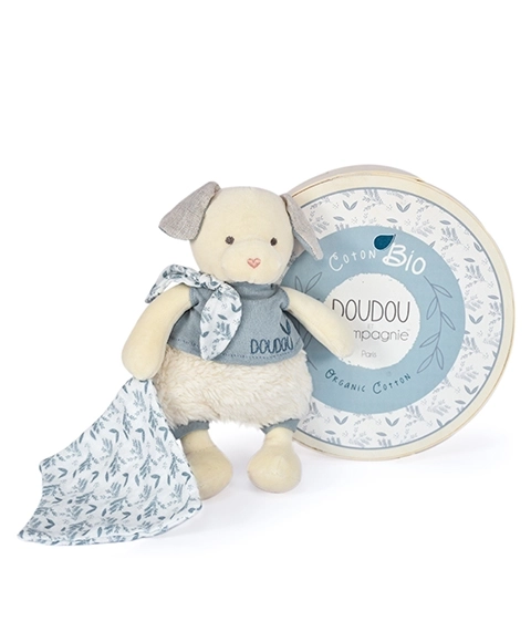 Poklon set Doudou - plišani psić s dekicom od BIO pamuka 22 cm