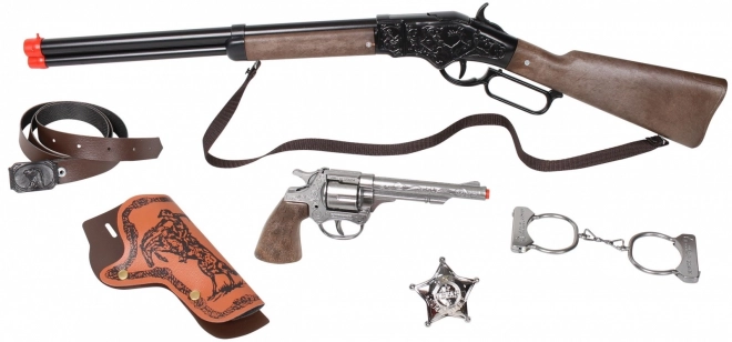 Veliki set kauboja - puška, revolver, lisičine, šerifova zvijezda