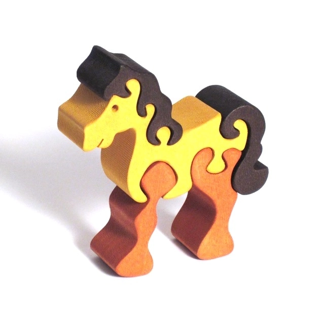 Fauna drvene umetaljke puzzle konj smeđi