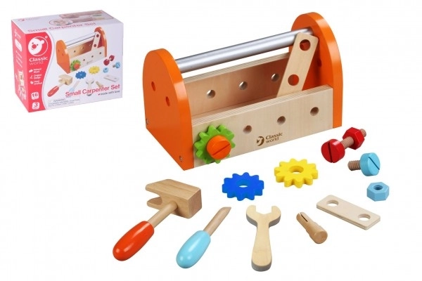 Set malog stolara s drvenim alatom