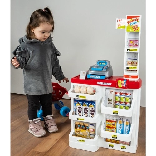 Supermarket s blagajnom, košaricom za kupovinu i dodacima