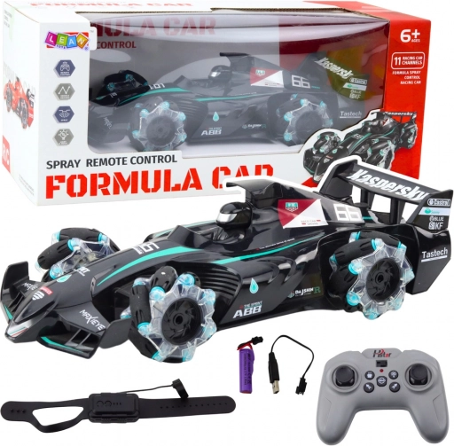 RC trkaći auto s efektom dima i LED osvjetljenjem crni
