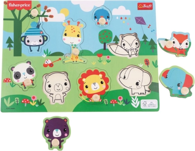Drvena slagalica s umetkom Fisher-Price divlje životinje