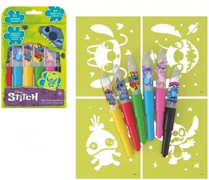 Funkcionalni flomasteri na puhanje sa šablonama Lilo & Stitch, set od 6 komada u kutiji 12 × 19 cm