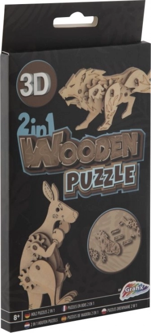 Drvene 3D puzzle 2u1 klokan i lav GRAFIX
