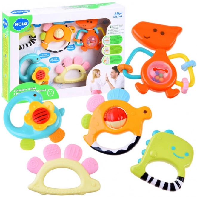 Set 5 komada zvečke i zvekalice dinosaurusi