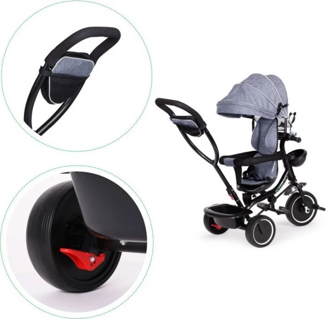 ECOTOYS Trokolica sa krovom i vodilicom siva