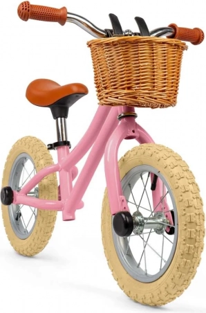 Bigjigs Toys ružičasti balansni bicikl bez pedala s pletenom košaricom