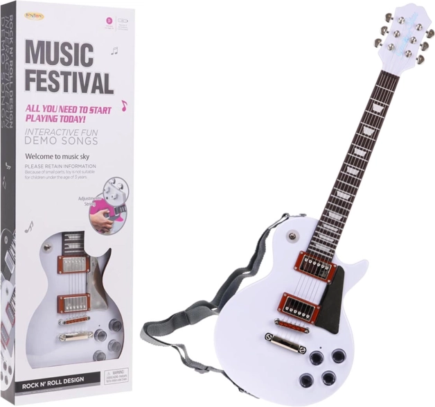Dječja električna gitara sa slušalicama i mikrofonom – Bijela