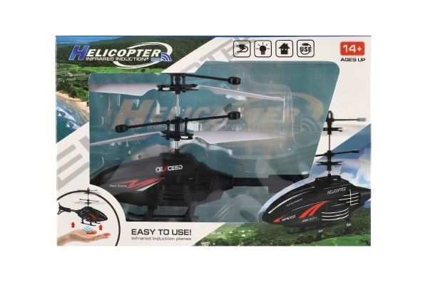 Plastični helikopter 16cm koji reagira na pokret ruke s USB kabelom za punjenje u kutiji 22x15x5cm