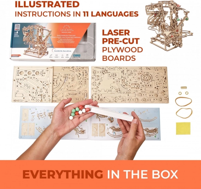 Ugears 3D drvene mehaničke puzzle Kugličasta staza lančana
