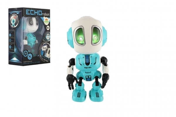 Robot ECHO koji ponavlja rečenice metalni 12cm plavi na baterije sa zvukom i svjetlom u kutiji 10,5x15x5,5cm