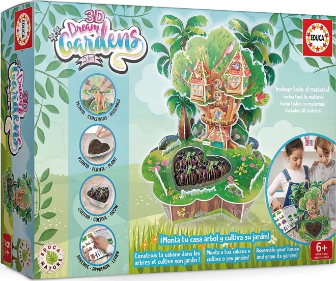 EDUCA 3D DREAM GARDENS: kućica na drvetu 2-u-1 – kreativni set s mini vrtom