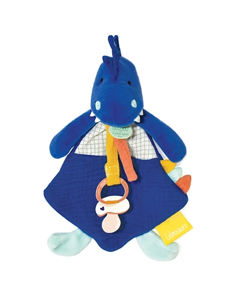 Doudou igračka s držačem za dudu dinosaurus plavi 23 cm