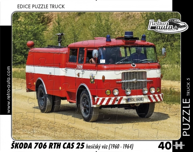 Retro automobilske puzzle Škoda 706 RTH CAS 25 vatrogasno vozilo 40 dijelova