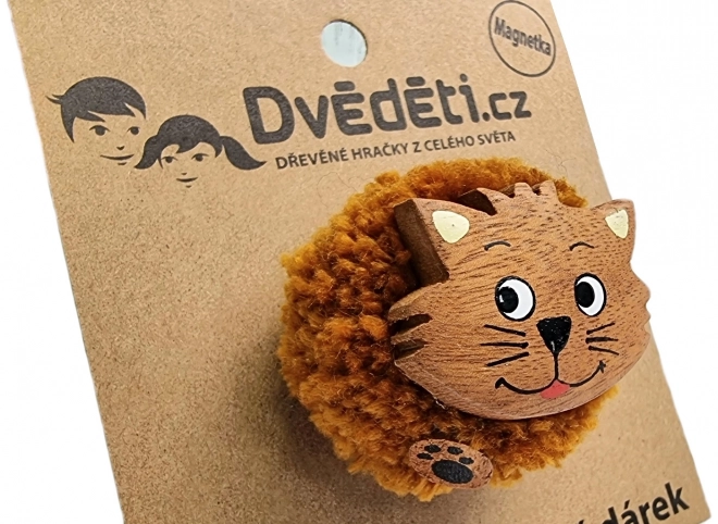 Devet Drevena magnetna velika pompom Mačka