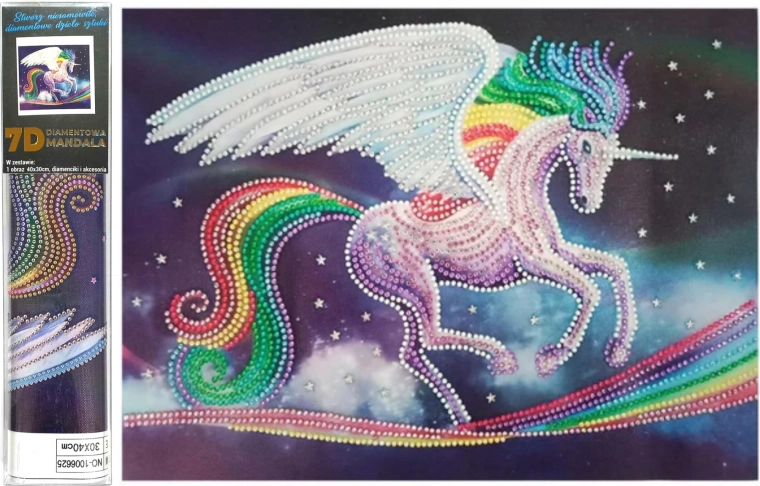 Dijamantno slikanje 7D – dugini jednorog 30 × 40 cm