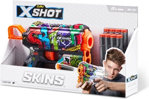 ZURU X-Shot Skins Flux pištolj na pjenaste metke, 8 strelica
