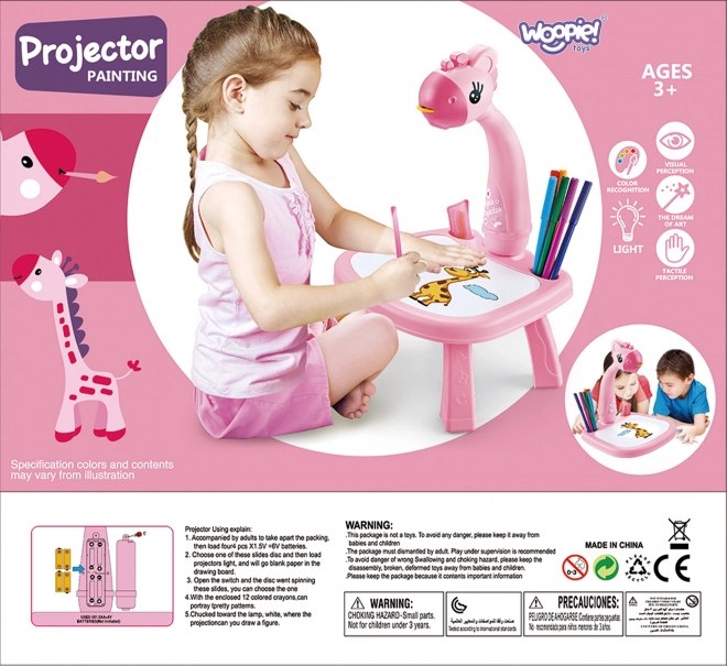 Crtaća ploča projektor Roza Žirafa s flomasterima