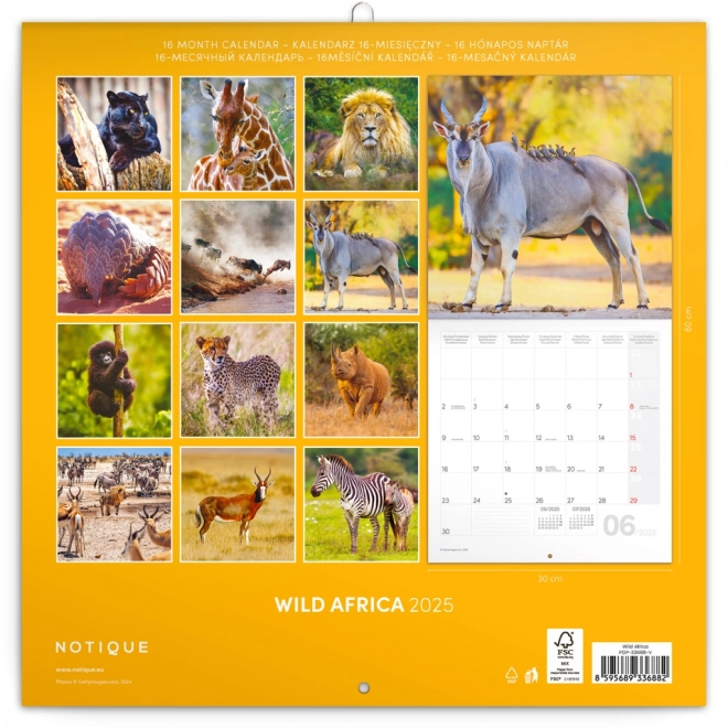 Notesni kalendar Divlja Afrika 2025, 30 × 30 cm