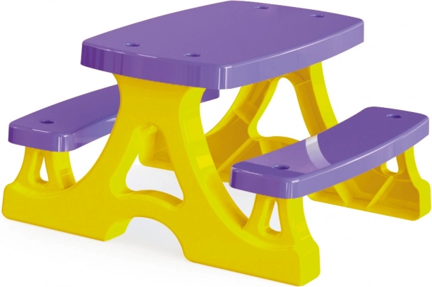 Plastični piknik stol s klupama, žuto‑ljubičasti