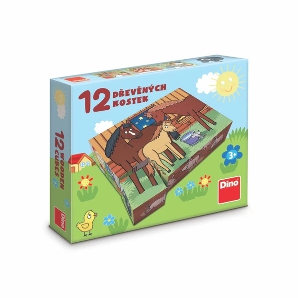 Kocke kubus domaće životinje drvo 12 kom u kutiji 21x18x4cm