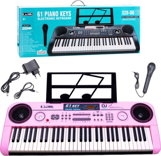Elektronički klavijerski instrument s 61 tipkom s mikrofonom i USB-om – Ružičasta