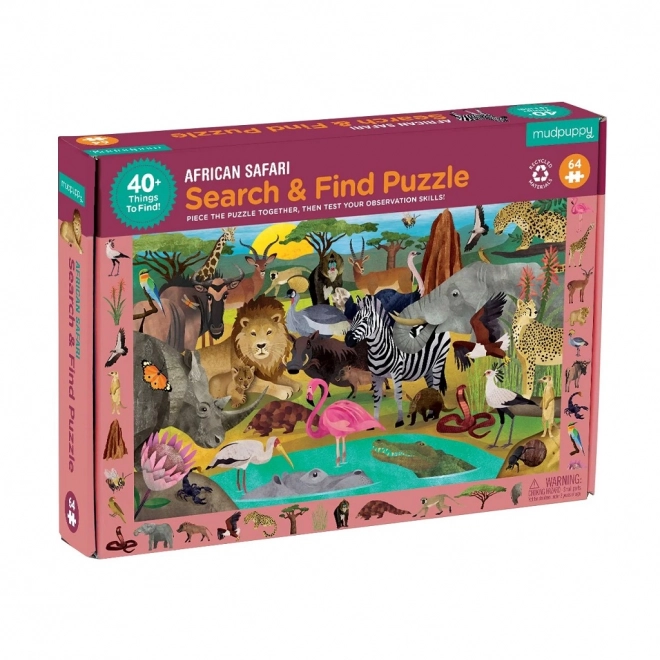 Mudpuppy slagalica Safari puzzle i skriveni predmeti 64 dijelova