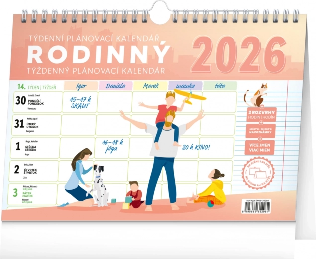Notique tjedni obiteljski planer kalendar s kukicom 2026