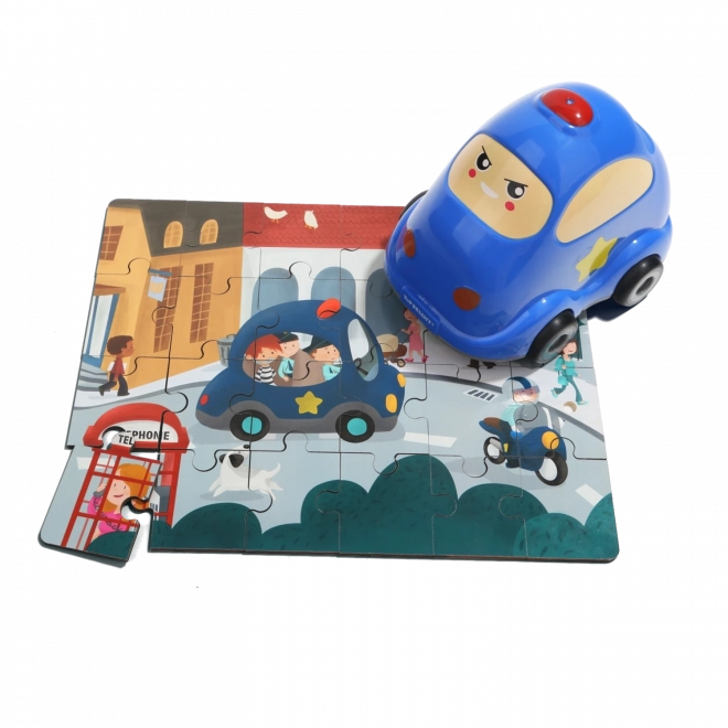 TOP BRIGHT Drvene puzzle s igračkom: Policijski auto 24 dijela